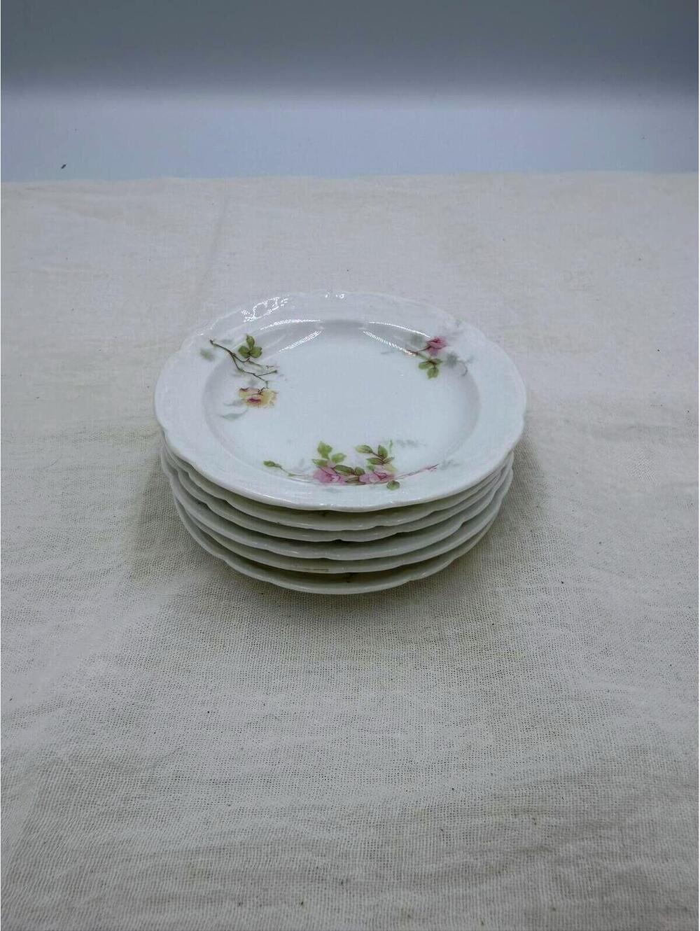 Vintage Theodore Haviland Limoges France Pink Rose Floral Butter Pats Set of 6